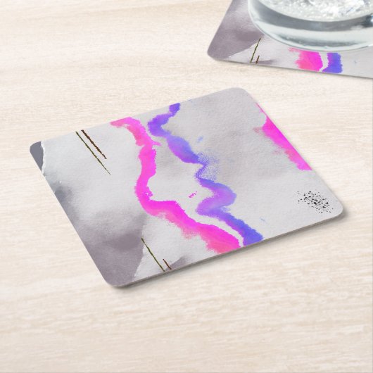 紫とピンクの水色抽象芸術 スクエアペーパーコースター (アングル)