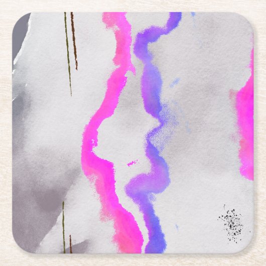 紫とピンクの水色抽象芸術 スクエアペーパーコースター (正面)