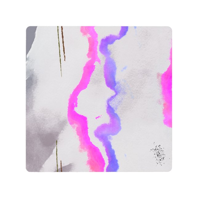 紫とピンクの水色抽象芸術 メタルプリント (正面)