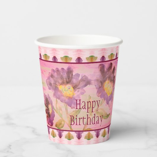 紫とピンクの水色 紙コップ (裏面)