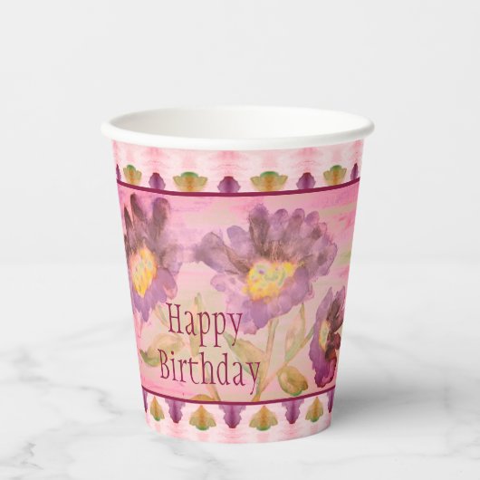 紫とピンクの水色 紙コップ (正面)