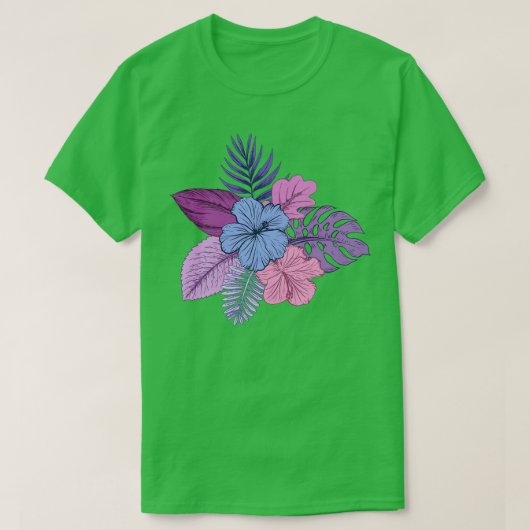 紫とピンクの熱帯花 Tシャツ (デザイン正面)