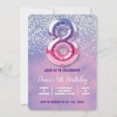 紫とピンクの第8誕生日バルーン 招待状 (正面)