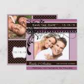 紫とピンクの結婚式の写真 保存日付のお知らせ 招待状 (正面/裏面)