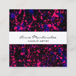 紫とピンクの絵を描（ばちゃばちゃ）跳ねるオンブラック スクエア名刺