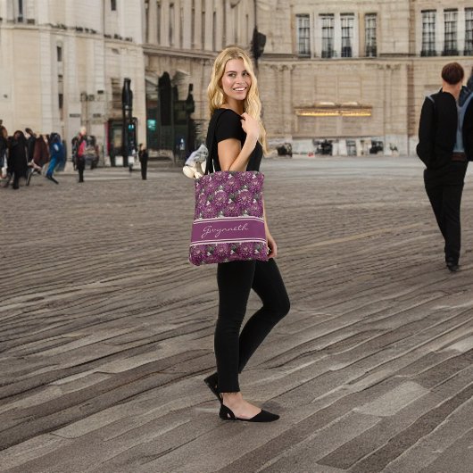 紫とピンクの縁付きダリアパタンモノグラム トートバッグ