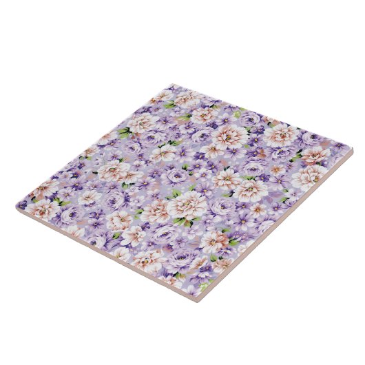 紫とピンクの花が咲く豊かな花柄 タイル (側面)
