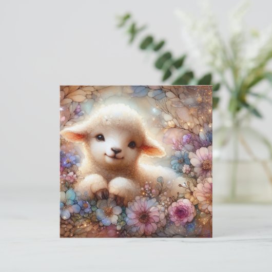 紫とピンクの花とラムクリスチャンの復活祭 シーズンカード (スタンド正面)