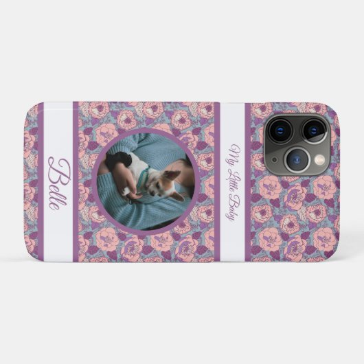 紫とピンクの花と名前/フレーズのバナーデザイン Case-Mate iPhoneケース (裏面(横))