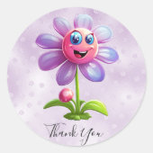 紫とピンクの花のありがとうステッカー ラウンドシール (正面)