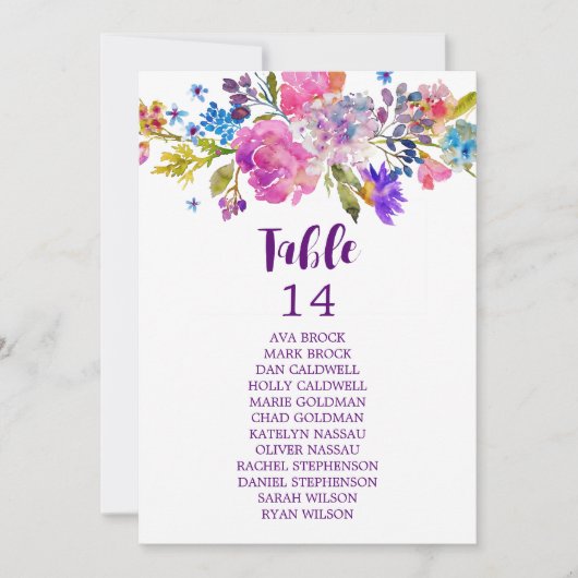 紫とピンクの花のテーブル番号座席表 (正面)