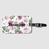 紫とピンクの花のパターンとモノグラムカスタム付き ラゲッジタグ (正面横)