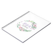 紫とピンクの花のリース枠 ノートブック (左側)