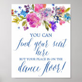 紫とピンクの花の結婚式の受付サイン ポスター (正面)