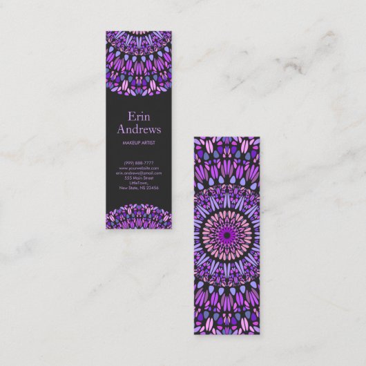 紫とピンクの花びら曼荼羅 スキニー名刺 (正面/裏面)