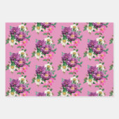 紫とピンクの花を包む紙シートセット ラッピングペーパーシート (正面)