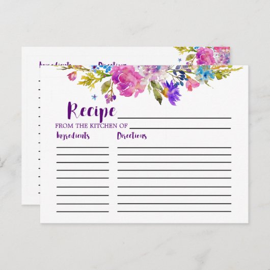 紫とピンクの花ブライダルシャワーレシピカード ポストカード (正面/裏面)