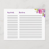 紫とピンクの花ブライダルシャワーレシピカード ポストカード (裏面)