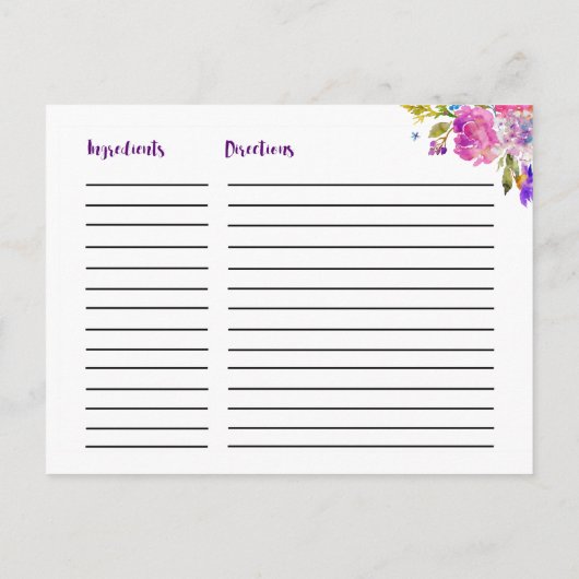 紫とピンクの花ブライダルシャワーレシピカード ポストカード (裏面)