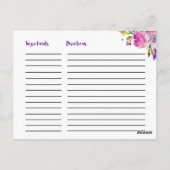 紫とピンクの花ブライダルシャワーレシピカード ポストカード (裏面)