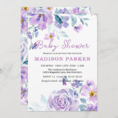 紫とピンクの花ベビー招待状 招待状 (正面/裏面)