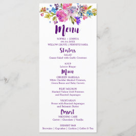 紫とピンクの花モノグラム結婚のメニューカード メニュー