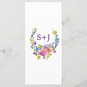 紫とピンクの花モノグラム結婚のメニューカード メニュー (裏面)