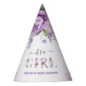 紫とピンクの花女の子のシャワー パーティーハット (正面)