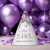 紫とピンクの花女の子のシャワー パーティーハット