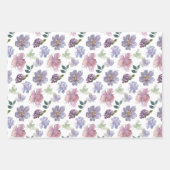 紫とピンクの花柄パターン ラッピングペーパーシート (正面2)