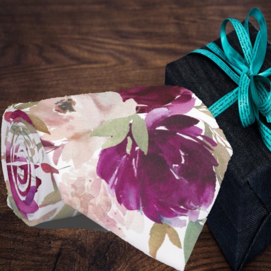 紫とピンクの花模様のバラのネクタイ ネクタイ