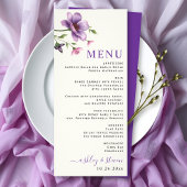 紫とピンクの花結婚のメニューカード ラックカード