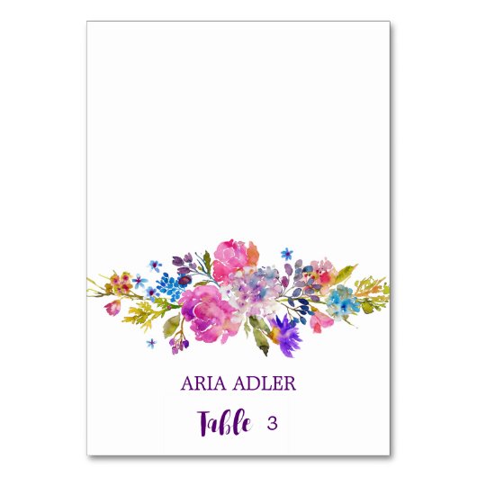 紫とピンクの花結婚の護衛座席表 テーブルナンバー (正面)