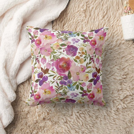 紫とピンクの花飾り装飾用クッション クッション (ブランケット)