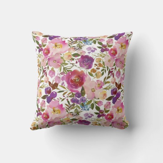 紫とピンクの花飾り装飾用クッション クッション (裏面)