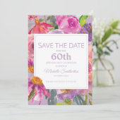 紫とピンクの花60歳の誕生日Save Date セーブザデート (スタンド正面)
