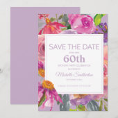 紫とピンクの花60歳の誕生日Save Date セーブザデート (正面/裏面)
