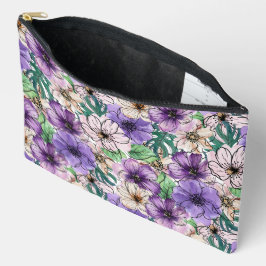 紫とピンクの花 アクセサリーポーチ