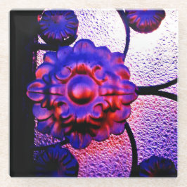 紫とピンクの花 ガラスコースター