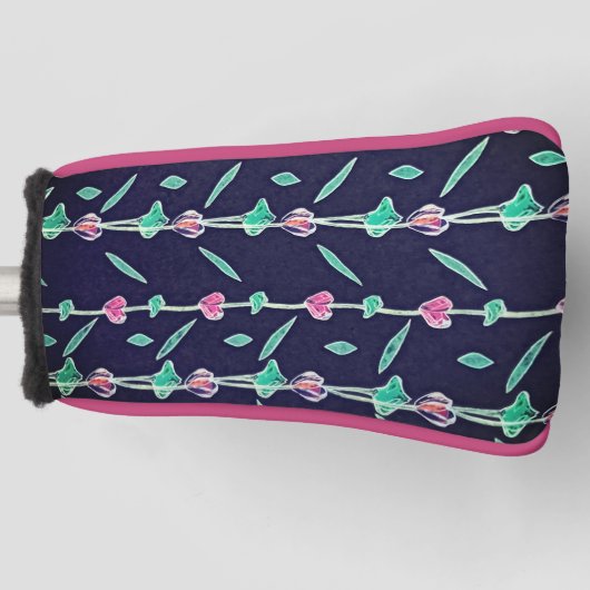 紫とピンクの花 ゴルフヘッドカバー (正面)