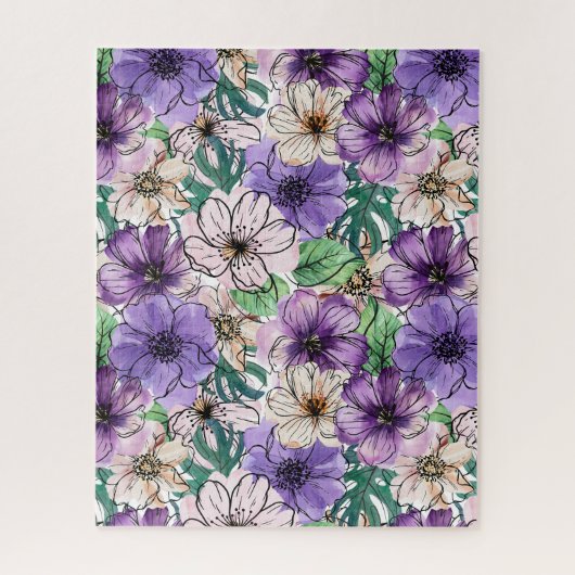 紫とピンクの花 ジグソーパズル (縦)