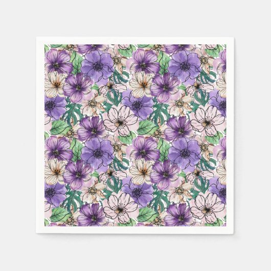 紫とピンクの花 スタンダードカクテルナプキン (正面)