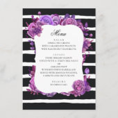 紫とピンクの花。ブラックストライプの結婚ズ メニュー (正面)