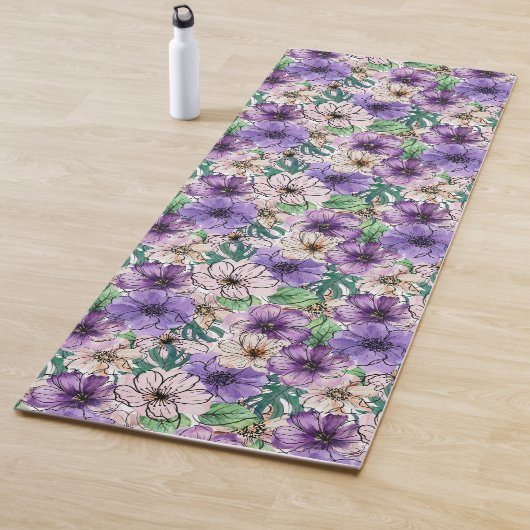 紫とピンクの花 ヨガマット (インサイチュ)