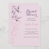 紫とピンクの葉ブライダルシャワー紫 招待状 (正面/裏面)