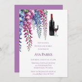 紫とピンクの藤のブランチと泡立ち 招待状 (正面/裏面)