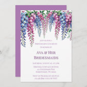 紫とピンクの藤の花嫁の昼食会 招待状 (正面/裏面)