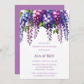 紫とピンクの藤結婚のカップルのシャワー 招待状 (正面/裏面)