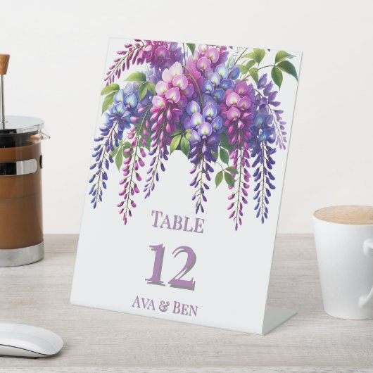 紫とピンクの藤結婚のテーブル番号 台座サイン (インサイチュ)