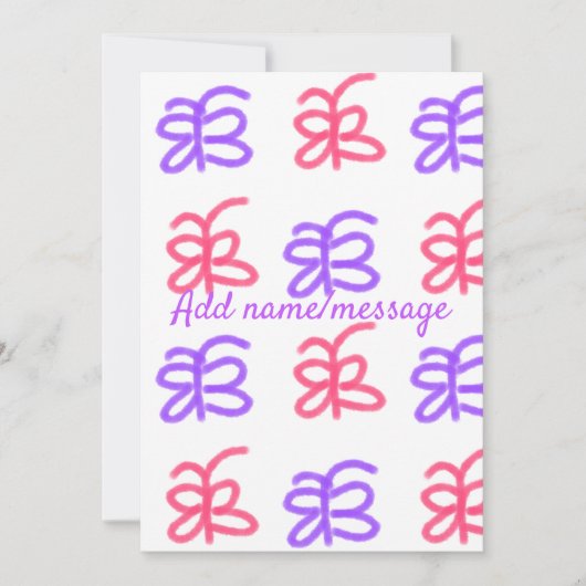 紫とピンクの蝶の落書きパターンに名前テキストを追加 シーズンカード (正面)